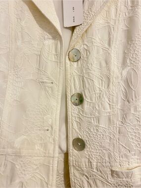 Chico's Ivory Embroidered Blazer with Shell Buttons